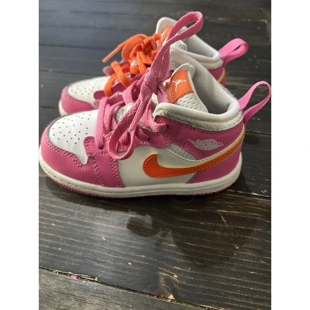 Air Jordan 1 Mid Pinksicle Orange Toddler Shoes 8C DX3239-681 Kids Youth EUC - Picture 3 of 6